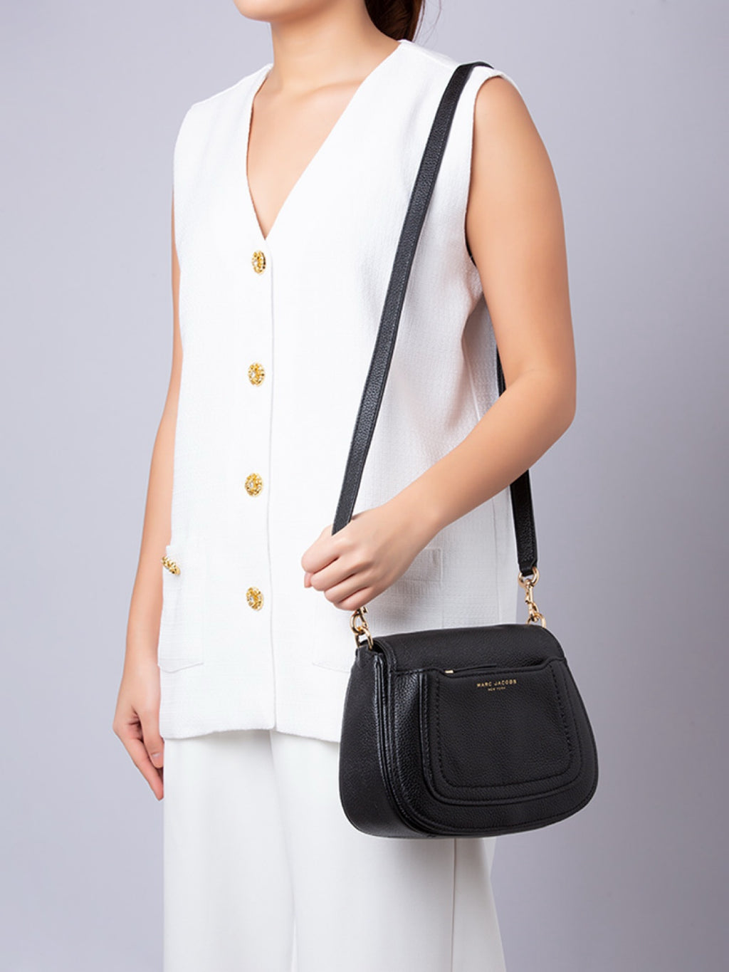Marc Jacobs Black Crossbody Bag with Gold Accents