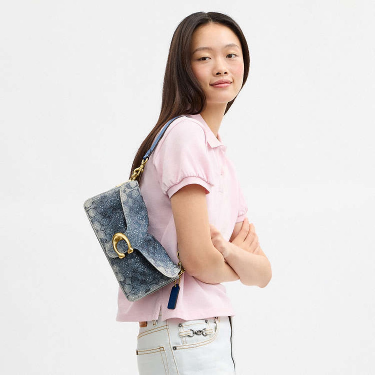 Coach Tabby Omuz Çantası 26 Denim İmza Desenli - Mavi